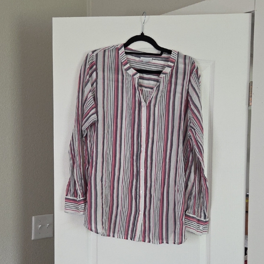 Liz Claiborne Striped Blouse - Pink, Black, White